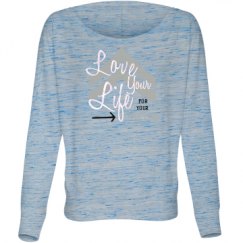 Ladies Flowy Long Sleeve Off The Shoulder Tee