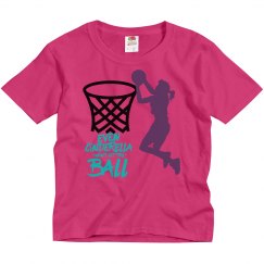 Cyber pink youth tee w/basketball girl graphic 