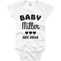 Littlest Family Member Arriving Soon Baby Bodysuit Pregnancy Announcement Outfit Custom Personalized with last name