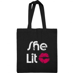 She Lit White Text Canvas Tote Bag